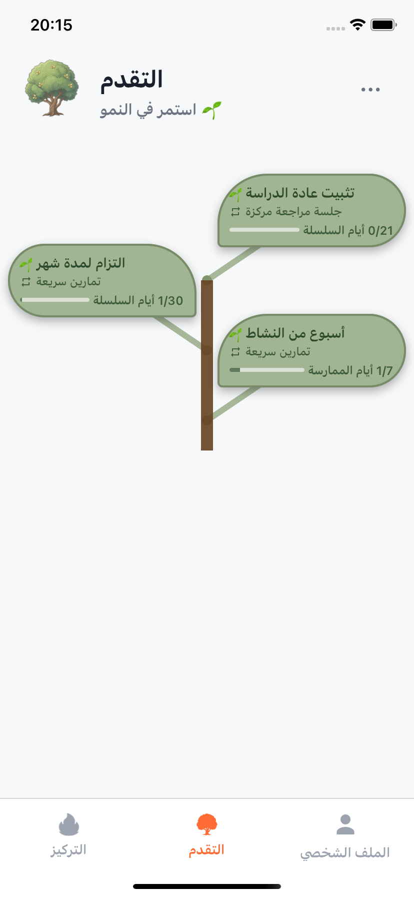نظرة عامة على التقدم في Willforge مع شجرة الإنجازات