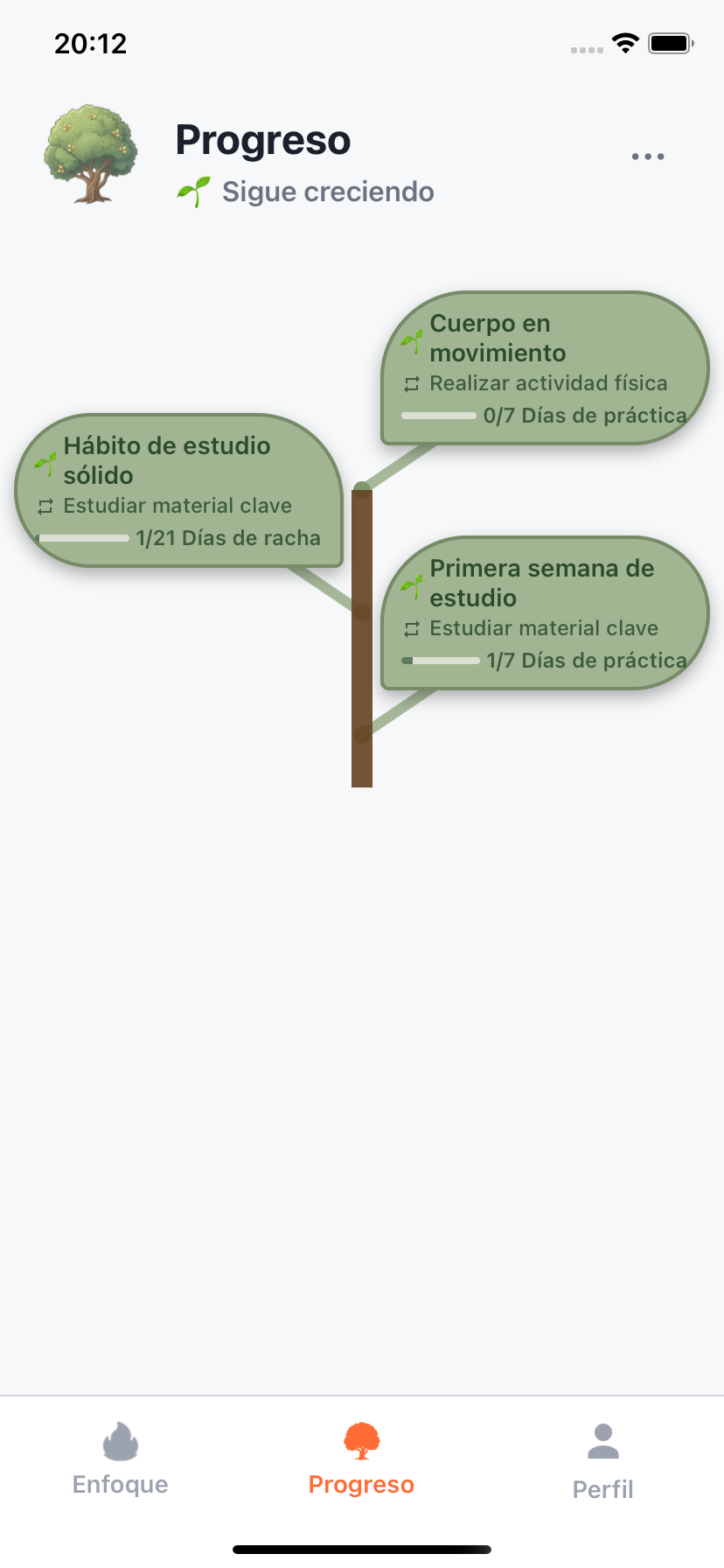 Vista de progreso de Willforge con árbol de logros
