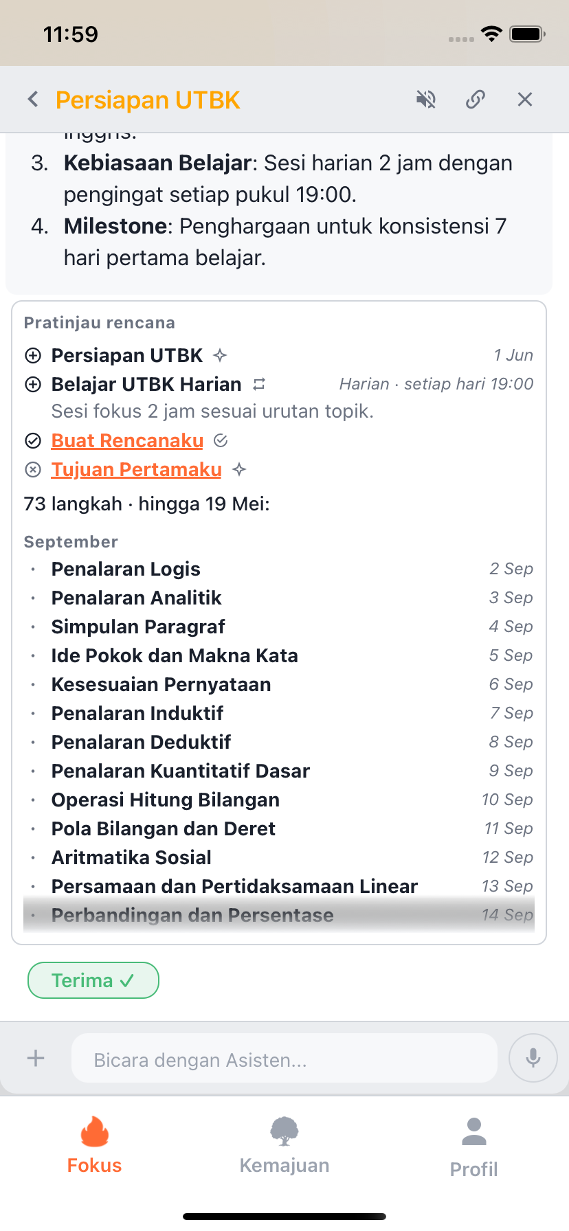 Pratinjau rencana Willforge dengan topik berurutan, kebiasaan belajar, dan pengingat