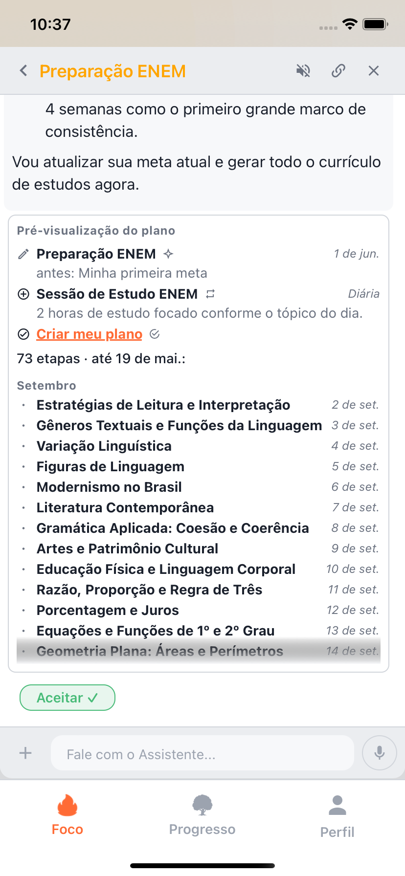 Prévia do plano do Willforge com tópicos em ordem, hábito de estudo e lembretes