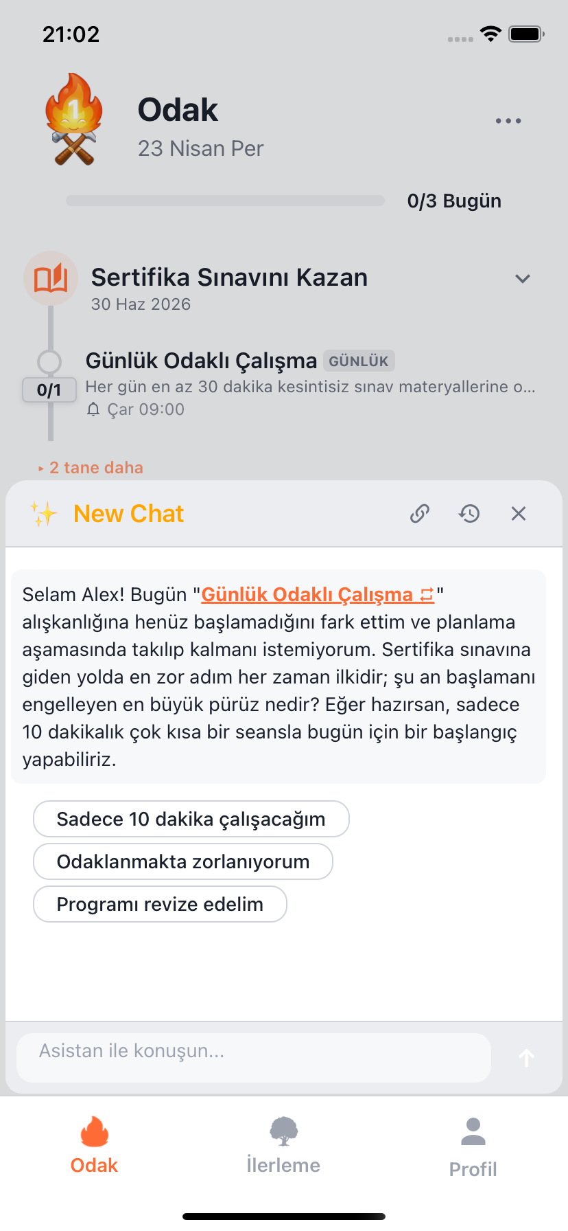 Önerilen seçeneklerle Willforge AI koçluk sohbeti
